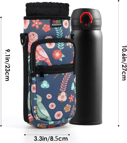 Water Bottle Carrier Bag, 25Oz/32Oz Bottle Pouch Holder, Adjustable Shoulder Hand Strap 2 Pocket Sling Neoprene Sleeve Sports Water Bottle Accessories for Hiking Travelling Camping