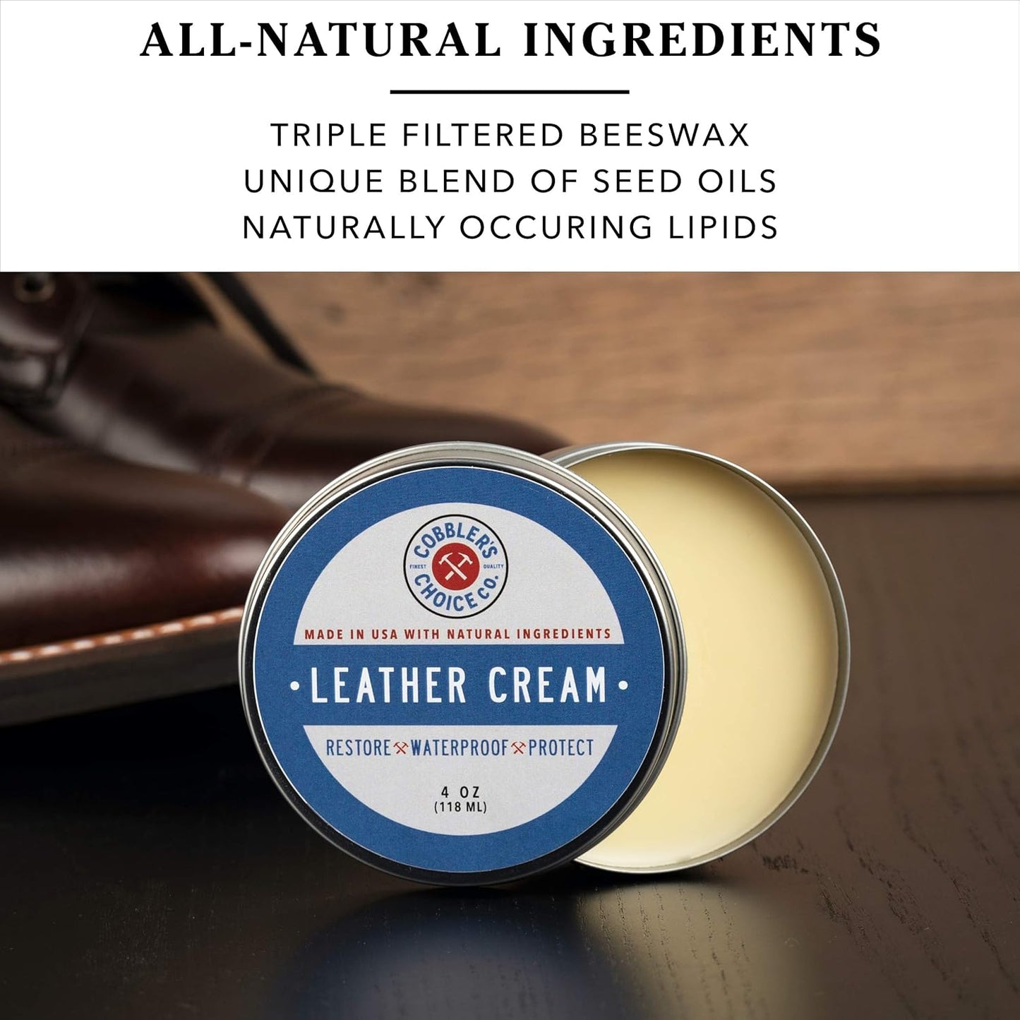 All Natural Leather Cream - Made with Triple Filtered Beeswax